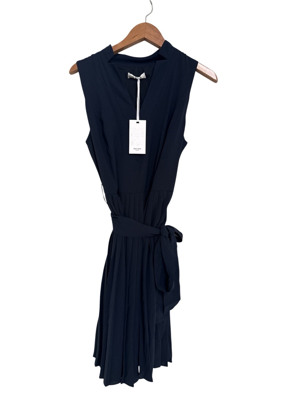 NWT Grace Karin Pleated Tie Front Sleeveless Swing Cocktail Dress - Picture 3 of 8
